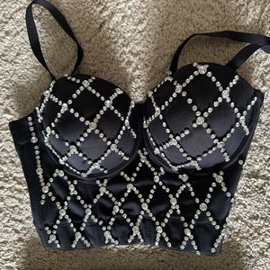 Black rhinestone bra top corset bustier for New Years, party, Mardi Gras, date